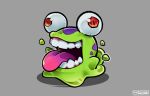 artist_name digimon digimon_(creature) grey_background no_humans numemon open_mouth red_eyes sharp_teeth simple_background sinobali solo teeth tongue tongue_out 