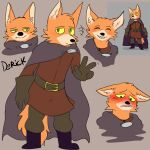 anthro blush canid canine derivck fox hi_res lobi_top male mammal medieval medieval_clothing medieval_fantasy model_sheet rogue skinny yellow_sclera