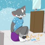 &gt;_&lt; absurd_res anthro bathroom breath clothing clothing_pull diaper diaper_around_ankles diaper_down eyes_closed feces felid feline grunting hi_res male mammal nekomew nekomew&#039;s_potty_trouble pooping potty potty_chair potty_training pull-ups_(diaper) shaded shirt shirt_pull simple_shading solo srcfur topwear topwear_pull watermark