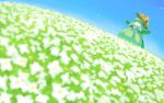  blurry commentary_request day field flower flower_field gen_5_pokemon highres lilligant no_humans one-hour_drawing_challenge orange_eyes orange_flower outdoors outstretched_arms pokemon pokemon_(creature) rend sky solo standing white_flower 