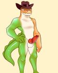 2024 4:5 4_fingers absurd_res alexdehell animal_genitalia animal_penis anthro balls brown_clothing brown_hat brown_headwear candy canine_genitalia canine_penis clothing crocodile crocodilian dessert digital_drawing_(artwork) digital_media_(artwork) empty_eyes erection featureless_chest fingers food food_creature genitals glistening glistening_body glistening_genitalia glistening_penis glitch_productions green_body green_tail gummigoo_(tadc) gummy_(food) gummy_creature hand_on_hip hat hat_only headgear headgear_only headwear headwear_only hi_res knot knotted_penis living_candy male male_anthro mostly_nude mostly_nude_anthro mostly_nude_male multicolored_body orange_body penis red_penis reptile scalie simple_background solo tail teeth the_amazing_digital_circus white_balls white_body