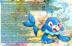 after_transformation alarmed black_eyes blue_body caption clothing fan_character female feral fin generation_7_pokemon hi_res loss_of_dexterity loss_of_speech lying marine nintendo on_front open_mouth oversized_clothing pink_nose pokemon pokemon_(species) pokemon_transformation popplio shirt solo species_transformation story tail thwillartz topwear transformation yellow_clothing yellow_shirt yellow_topwear