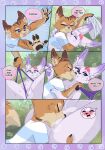 anthro biped blizzard_entertainment breasts brown_body brown_fur canid canine clothed clothing cunnilingus detailed_background dialogue dipstick_tail duo ear_piercing eyelashes female female/female flakey_the_vulpera fluffy fluffy_tail fox fur genitals hi_res mammal markings nidsi_the_vulpera oral outside panties piercing pupils purple_clothing purple_panties purple_underwear pussy rin_tyan sex shirt smile speech_bubble striped_body striped_fur stripes tail tail_markings text thick_thighs topwear underwear vaginal vulpera warcraft white_body white_fur