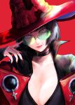  1girl absurdres adjusting_eyewear black_hair choker guilty_gear guilty_gear_strive hat highres i-no jacket looking_at_viewer looking_over_eyewear nail_polish portrait red_jacket red_neckwear short_hair solo_focus sunglasses tinted_eyewear venus_symbol witch_hat yuu_(primenumber7) 