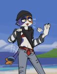 anthro beach black_clothing black_hat black_headwear black_hoodie black_topwear bottomwear bra brown_body brown_fur clothed clothing day denim denim_bottomwear denim_clothing detailed_background domestic_cat ear_piercing ears_down emerycallahan epic_games eyelashes fanning fanning_self felid feline felis female flat_chested fortnite front_view fur grey_bottomwear grey_clothing grey_jeans grey_pants hat headgear headwear hi_res hoodie jeans mammal meow_skulls navel open_mouth outside panties pants piercing pivoted_ears purple_body purple_fur raised_clothing raised_hoodie raised_topwear red_bra red_clothing red_panties red_underwear sea slim slim_female solo text topwear underwear unzipped unzipped_pants water white_body white_fur yellow_eyes zipper