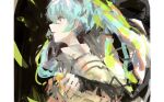  1girl blue_hair commentary from_side green_eyes hatsune_miku highres painterly parted_lips pillarboxed profile rsef sketch solo twintails upper_body vocaloid 