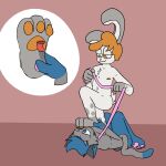 anthro blue_inner_ear digital_media_(artwork) domestic_cat duo feet felid feline felis foot_fetish foot_focus foot_lick foot_play fur genitals grey_body grey_ears grey_fur grey_inner_ear hair hi_res hindpaw lagomorph leash leporid licking male male/male mammal maxcatuwu maxie_(maxcatuwu) mitt_(character) nipples nude orange_eyes orange_pawpads pants_(marking) pawpads paws penis pink_pawpads rabbit simple_background smile tail toes tongue