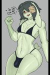 animated anthro big_butt blinking_at_viewer blush blush_lines bodily_fluids butt claws clothing detachable detachable_head ears_down eye_bags femboy green_bun_(character) hair kobita09 lagomorph leg_scar leporid long_ears male mammal navel one_fang pivoted_ears post-it_note rabbit scar solo speech_bubble stitch_(sewing) subtle_animation sweat sweatdrop swimwear tail tail_tuft thick_thighs thigh_scar tuft two-piece_swimsuit undead wide_hips zombie