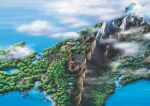  absurdres bridge building city cloud fog forest harada_midori highres house lake mountain nature no_humans official_art pokemon pokemon_center pokemon_dppt scenery snow third-party_source town tree water wind_turbine 