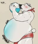 2024 anthro bear belly big_belly blue_belly blue_liquid chug_jug chug_jug_expansion chugging claws clothing drinking epic_games eye_patch eyewear fortnite fur gulp_(sound_effect) gurgle_(sound_effect) hi_res holding_jug holding_object husky2paws jug male mammal narrowed_eyes obese obese_anthro obese_male overweight overweight_anthro overweight_male polar_bear polar_patroller puffed_cheeks rumbling_stomach scarf side_view signature solo sound_effects standing swallowing tail text underwear ursine white_body white_fur