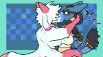 16:9 2_fingers 4_arms anthro black_body blue_background blue_body blue_lips bovid bovid_taur breasts caprine caprine_taur clothing crop_top donut_mouth duo eyeless female fingers fur generation_4_pokemon goat goat_taur grabbing_head green_background head_grab hi_res horn hybrid hyper hyper_lips kiss_on_lips kissing lips lucario male male/female mammal mammal_taur midnite_fsnax multi_arm multi_limb nintendo pink_body pink_fur pokemon pokemon_(species) rox_(midnite_fsnax) shirt simple_background tardigrade tardigrade_taur taur thick_lips topwear trans_(lore) trans_man_(lore) white_body white_fur widescreen