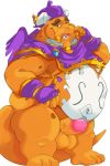  2018 anthro balls belly big_belly bluewhale127 clothed clothing dragon front_view humanoid_penis looking_at_viewer male orange_scales overweight partially_clothed penis scales smile solo spyro_reignited_trilogy spyro_the_dragon unika_(spyro) video_games 