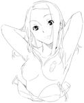  arms_up bandaid bandaids_on_nipples bra bra_pull greyscale monochrome nude original pasties solo underwear upper_body yamamoto_enji 