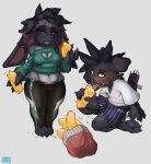 absurd_res anthro bottomwear camel_toe cleavage_cutout clothing creed_(band) cutout duo eating female fila food fries heart_cutout hi_res hyena lagomorph leporid looking_at_viewer male mammal pants plushie puppet rabbit shirt shorts simple_background sitting standing stitch_(sewing) suggestive sweatshirt syn-6 t-shirt tesamo_(syn-6) topwear yoga_pants