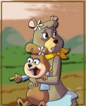 accessory anthro bear cindy_bear clothed clothing digital_media_(artwork) duo female flower hair hair_accessory hanna-barbera jellystone_(hbo_max) mammal open_mouth plant smile style_crossover toongrowner yogi_bear