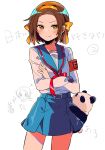  1boy androgynous armband axis_powers_hetalia blue_sailor_collar blue_skirt blush bow bow_hairband brown_eyes brown_hair buckle china_(hetalia) cosplay cowboy_shot crossdressing crossed_arms hairband kita_high_school_uniform long_sleeves looking_at_viewer miniskirt panda pleated_skirt red_ribbon ribbon safety_pin sailor_collar sanamaru_(sana79261827) school_uniform short_hair sketch skirt solo suzumiya_haruhi suzumiya_haruhi_(cosplay) suzumiya_haruhi_no_yuuutsu sweatdrop trap white_background winter_uniform yellow_bow yellow_hairband 