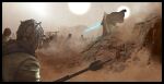  6+boys bandaged_head bandages black_border blue_lightsaber border brown_robe energy_sword holding holding_sword holding_weapon lightsaber multiple_boys obi-wan_kenobi open_clothes open_robe ornicar outside_border robe star_wars star_wars:_a_new_hope sword tusken_raider weapon 