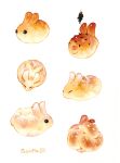  animal animal_focus baby_animal bread bread_bun commentary english_commentary food food-themed_creature hot_cross_bun no_humans original painting_(medium) powdered_sugar pretzel pun rabbit simple_background sleepimali traditional_media watercolor_(medium) white_background 