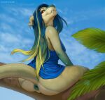 2025 anthro anus biped blonde_hair blue_hair bottomless bottomless_anthro bottomless_female butt clothed clothing digital_media_(artwork) dragon eyebrow_piercing eyebrow_ring facial_piercing female female_anthro green_anus green_body green_hair hair hi_res horn joyce_(totesfleisch8) multicolored_body multicolored_hair mythological_creature mythological_scalie mythology nose_piercing nose_ring outside piercing red_eyes ring_piercing scalie sitting smile smiling_at_viewer solo totesfleisch8 yellow_body yellow_sclera
