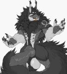 2022 5_fingers 8_nipples abs absurd_res almondpidor animal_genitalia animal_penis anthro arm_markings arm_tuft balls barazoku bayzan big_balls big_knot big_muscles big_penis biped body_hair canid canine canine_genitalia canine_penis canis chest_hair chest_tuft chin_tuft claws digital_drawing_(artwork) digital_media_(artwork) ear_tuft elbow_tuft erection facial_tuft fangs fingerpads fingers front_view genitals gold_(metal) gold_fang gold_tooth greyscale hairy_balls handpaw happy_trail hi_res huge_balls huge_knot huge_penis knot knotted_penis long_ears long_tail male mammal markings monochrome multi_nipple muscular muscular_anthro muscular_male nipples offering_hug pawpads paws penis portrait presenting presenting_penis ruff shoulder_markings simple_background sketch smile solo spot_color spread_arms standing tail teeth three-quarter_portrait tuft vein veiny_arms veiny_knot veiny_muscles veiny_penis white_background wide_stance wolf yellow_eyes