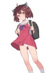  1girl ahoge backpack bag blush brown_hair dress expressionless headgear highres looking_at_viewer panties pantyshot randoseru red_eyes sailor_dress short_hair solo touhoku_kiritan underwear voiceroid white_panties yamamomo_(plank) 
