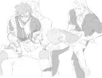  2boys anal blush braid closed_eyes cloud_strife crossdressing cum ejaculating_while_penetrated ejaculation erection final_fantasy final_fantasy_vii fui_(fui29493452) grabbing_another&#039;s_arm handsfree_ejaculation highres long_hair male_focus male_penetrated multiple_boys on_lap penis sephiroth sex sitting sitting_on_lap sitting_on_person sketch skirt spiked_hair spread_legs testicles thighhighs twin_braids yaoi 
