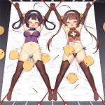  2girls =_= ^_^ afterimage ahoge animal armpits arms_up artist_name ass_visible_through_thighs asymmetrical_legwear azur_lane bangs bare_shoulders bdsm bird black_eyes black_gloves black_hair black_legwear black_panties blush blush_stickers bondage bound bound_ankles bound_wrists breasts breasts_apart brown_hair brush china_dress chinese_clothes chinese_commentary cleavage_cutout clitoral_stimulation closed_eyes clothes_lift clothing_cutout collar commentary_request controller dress dress_lift egg_vibrator elbow_gloves eyebrows_visible_through_hair feathers from_above full_body gloves hair_ornament hair_rings hairband half-closed_eyes hitachi_magic_wand holding_hands huoji_(wonderturkey) interlocked_fingers long_hair lying manjuu_(azur_lane) medium_breasts mismatched_legwear mixed-language_commentary motion_lines multiple_girls navel ning_hai_(azur_lane) nose_blush o-ring o-ring_bottom o-ring_panties on_back on_bed open_mouth outstretched_arms panties pelvic_curtain pelvic_curtain_lift ping_hai_(azur_lane) purple_dress red_dress red_eyes remote_control remote_control_vibrator rope saliva see-through sex_toy shiny shiny_hair side-tie_panties sidelocks signature skindentation sleeveless sleeveless_dress small_breasts spread_legs stomach string_panties symmetry tape tears thighhighs tied_hair torn_clothes torn_dress twintails underwear vibrator vibrator_in_thighhighs wavy_mouth white_background white_hairband white_panties 