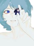  1boy absurdres blue_eyes blue_hair cracked_skin gundam highres kamille_bidan looking_at_viewer male_focus muyuer011 open_mouth short_hair simple_background smile solo space star_(sky) star_(symbol) upper_body white_background zeta_gundam 