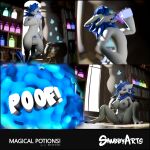 3d_(artwork) 3d_background absurd_res anthro areola black_border blue_areola blue_penis blue_vulva border breasts cauldron container crossgender digital_media_(artwork) drinking female genitals hi_res inside magic male penis potion potion_bottle snubby snubbyarts solo spell text vaginal wickerbeast witchcraft womb_tattoo