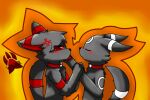 2013 4_fingers anthro artist_logo black_nose blush blush_lines canid canine collar collar_only cross-popping_vein devil-vox digital_drawing_(artwork) digital_media_(artwork) duo eeveelution eyes_closed fingers fox fur generation_2_pokemon gradient_background grey_body grey_ears grey_fur grey_tail hand_on_arm hand_on_cheek imminent_kiss logo male male/male mammal markings multicolored_body multicolored_ears multicolored_fur nintendo nude orange_background outline pawpads pokemon pokemon_(species) raised_tail red_(devil-vox) red_collar red_ears red_eyes red_markings red_pawpads red_tail signature simple_background standing tail two_tone_body two_tone_ears two_tone_fur two_tone_tail umbreon white_markings