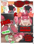 2025 absurd_res angry anthro belt black_clothing black_footwear black_sclera black_shirt black_shoes black_topwear blue_bottomwear blue_clothing blue_eyes blue_jeans blue_pants bottomwear brown_belt buggy_(mels_monster) buzz_(mels_monster) clothing comic conjoined_speech_bubble countershade_torso countershading cross-popping_vein denim denim_bottomwear denim_clothing dialogue dinosaur duo english_text eyes_closed eyewear footwear furgonomic_pants gecko glasses green_text grey_clothing grey_shirt grey_topwear hand_on_shoulder hands_on_another&#039;s_shoulders head_spikes hi_res inside jeans larger_anthro larger_male lizard long_sleeves male mels_monster_(artist) multicolored_body multicolored_scales muscular muscular_anthro muscular_male pants pointy_speech_bubble prehistoric_species red_body red_scales red_text reptile round_glasses scales scalie shirt shoes size_difference skinny_anthro skinny_male smaller_anthro smaller_male speech_bubble spikes spikes_(anatomy) striped_body striped_scales stripes tan_body tan_scales text theropod topwear two_tone_body two_tone_scales tyrannosaurid tyrannosauroid tyrannosaurus tyrannosaurus_rex white_clothing white_footwear white_shoes