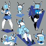 1:1 :3 animal_humanoid asian_clothing baronflint camelot_(baronflint) cat_humanoid chibi clothed clothing crossdressing east_asian_clothing felid felid_humanoid feline feline_humanoid grey_background humanoid japanese_clothing japanese_school_uniform legwear machine male mammal mammal_humanoid multiple_poses one_eye_closed oversized_clothing pose robot robot_humanoid school_uniform screen screen_face serafuku simple_background sitting solo speech_bubble sweater tail thigh_highs topwear uniform wink