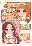  :3 aikatsu! aikatsu!_(series) blue_eyes blush brown_hair cellphone dot_nose earrings facing_viewer flip_phone flower_in_eye fujiwara_miyabi_(aikatsu!) gloves hand_on_own_chest hands_up highres holding holding_letter holding_phone jewelry jiu_(jiwoo_owo9) kurisu_kokone letter long_hair looking_to_the_side multiple_views orange_eyes orange_hair parted_lips phone ponytail speech_bubble symbol_in_eye upper_body white_gloves 