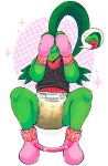 2025 abdl abstract_background adult_baby ageplay anthro artist_name blush blush_lines bodily_fluids booties clothed clothing colored colored_sketch countershade_body countershade_face countershade_neck countershade_torso countershading covering covering_face cuff_(restraint) cuffed_ankles cutaway dark_green_leaves diaper diaper_fetish diaper_use digital_drawing_(artwork) digital_media_(artwork) dino_evergreen dinosaur dromaeosaurid emanata embarrassed embarrassed_male eyes_closed fan_character feces front_view fructoruu generation_3_pokemon genital_fluids green_arms green_body green_face green_legs green_scales green_snout green_stripes green_upper_jaw grey_clothing grey_shirt grey_sleeveless_shirt grey_topwear grovyle handwear hi_res infantilism leaf leaves_on_body looking_pleasured male mittens multicolored_body multicolored_scales nintendo pink_background pink_booties pink_clothing pink_handwear pink_mittens pokemon pokemon_(species) pokemorph portrait prehistoric_species red_body red_face red_lower_jaw red_scales red_snout red_throat red_torso red_underbelly reptile restraints roleplay scales scalie shirt simple_background sitting sketch sleeveless_shirt soaked soiled_diaper solo sparkles stripes text theropod topwear unclean_diaper urine urine_drip used_diaper wearing_diaper wet_diaper white_packground