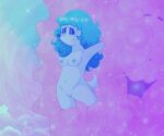abstract_background ambiguous_species anthro blue_body blue_fur blue_hair breasts curly_hair duo fantasy female fur genitals goo_creature hair hi_res male male/female nude nude_female open_mouth restrained saltypupcake slime sparkles spiral_background surrealism tongue tongue_out trapped unknown_species vulva yellow_eyes