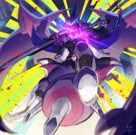 2025 3_fingers anthro biped breasts claws clothed clothed_anthro clothed_female clothing digital_media_(artwork) female finger_claws fingers front_view generation_7_pokemon hi_res holding_melee_weapon holding_object holding_sword holding_weapon low-angle_view melee_weapon naganadel nintendo open_mouth pink_eyes pokemon pokemon_(species) purple_body purple_wings solo sword tenebscuro ultra_beast weapon wings