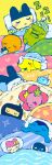 4girls 5boys absurdres babytchi blanket chamametchi character_doll colorful commentary creature creature_focus dog doll english_commentary everyone flower flowertchi ginjirotchi gozarutchi highres kuchipatchi mametchi memetchi mimitchi multiple_boys multiple_girls ninja nyanrial nyorotchi pillow pochitchi rabbit sleeping sleepover smile tamagotchi tamagotchi_(creature) tamagotchi_connection zzz 