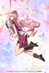  1girl artist_name bad_source blue_eyes boots breasts bug butterfly character_name copyright_name dress drum floating_hair full_body gloves hair_between_eyes hand_on_own_thigh hat headphones highres holding instrument long_bangs long_hair looking_at_viewer megurine_luka musical_note official_art oyo_hitsuji pink_hair short_sleeves sidelocks solo star_(symbol) thigh_strap vocaloid watermark white_gloves 