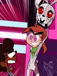 buckteeth clothed clothing digital_media_(artwork) duo female five_nights_at_freddy&#039;s five_nights_at_freddy&#039;s:_security_breach hair hazel_wells hi_res human lagomorph leporid mammal nickelodeon not_furry open_mouth rabbit scared scared_expression scared_face scottgames steel_wool_studios teeth the_fairly_oddparents toongrowner vanny_(fnaf) vicky_(fop)