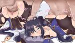  1boy 1girl ass black_pantyhose black_ribbon blue_hat blue_leotard blush breasts earrings from_side fucked_silly genshin_impact grabbing_another&#039;s_hair green_eyes hair_ribbon hat heart heart-shaped_pupils hetero highres jewelry large_penis leotard long_hair mona_(genshin_impact) nek00nyx8 pantyhose penis ribbon rough_sex sex sex_from_behind star_(symbol) star_earrings symbol-shaped_pupils tears thighs torn_clothes torn_pantyhose twintails uncensored vaginal veins veiny_penis witch_hat 