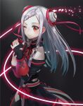  1girl black_background black_dress double_bun dress geisha-geisha- grey_hair hair_bun long_hair one_eye_closed open_mouth pixiv red_eyes simple_background smile solo sword_art_online yuna_(sao) 