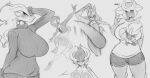 2025 absurd_res altered_forme_giratina anthro big_breasts bottomwear breasts butt cinderace clothing eminem_throw english_text female fingers gardevoir generation_3_pokemon generation_4_pokemon generation_5_pokemon generation_8_pokemon giratina group hair hi_res legendary_pokemon looking_at_viewer lucario nintendo pokemon pokemon_(species) reshiram saltyxodium shirt shorts sweater tail text topwear