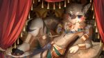 16:9 2025 4_fingers :3 anthro bed bedroom biped blue_eyes blue_markings blurred_background blush blush_lines canid canine canis chest_tuft claws clothing curtains curtains_open digital_drawing_(artwork) digital_media_(artwork) egyptian egyptian_clothing fangs fingers fur furniture grey_body grey_fur hi_res hlg7777 inner_ear_fluff inside kemono looking_at_viewer lying lying_on_bed male mammal markings maxliu multicolored_body multicolored_fur neck_tuft on_bed pawpads paws pillow pose shaded smile smiling_at_viewer solo teeth tuft wallpaper warm_colors white_body white_fur widescreen wolf