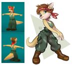 2023 5_fingers absurd_res activision anthro boots clothing crash_bandicoot_(series) digital_media_(artwork) female fingers footwear hair hi_res kanga_soo kangaroo kerchief macropod mammal marsupial neckalce selinaeagle shoes short_hair signature simple_background solo t-pose tail textured white_background