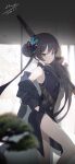  1girl absurdres artist_name artistic_error black_coat black_dress blue_archive butterfly_hair_ornament china_dress chinese_clothes closed_mouth coat commentary cs/ls06 dated double_bun dragon_print dress duplicate from_side grey_eyes gun hair_bun hair_ornament hayate_(1034853996) highres holding holding_gun holding_weapon kisaki_(blue_archive) no_halo print_dress signature sleeveless sleeveless_dress solo striped_coat submachine_gun twintails vertical-striped_coat weapon 