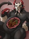 3:4 anthro belly big_belly black_body black_fur bodily_fluids dragon drooling duo front_view fur green_body green_eyes hi_res imperatorcaesar inside_stomach internal male male_anthro mythological_creature mythological_scalie mythology open_mouth overweight overweight_anthro overweight_male red_body saliva scalie simple_background species_request tongue tongue_out vore