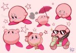 2022 absurd_res alien ambiguous_gender blush bodily_fluids clothing cooler crying digital_drawing_(artwork) digital_media_(artwork) eyewear glasses hat headgear headwear hi_res jacket jewelry kirby kirby_(series) multiple_poses necklace nintendo pink_body pose sad scooter selinaeagle signature solo tears topwear umbrella waddling_head
