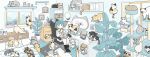  1girl aiguillette alarm_clock animal animal_on_lap bed bed_sheet black_boots black_cat black_eyes blanket blonde_hair blue_hair book boots box brand_name_imitation brown_cat calico_(pattern) calico_cat camouflage carpet cat cat_on_keyboard cat_tower chair clock closed_eyes closed_mouth coffee colored_inner_hair colorpoint commentary computer computer_keyboard cup curtains dot_mouth drawer drawing_(object) earrings epaulettes fish google green_cat grey_cat half-closed_eyes hand_up hat highres holding holding_stylus iguana_taisa indoors jacket jewelry licking_own_tail looking_at_another looking_at_viewer lying maneki-neko matryoshka_doll military_uniform monitor monstera_deliciosa mountain multicolored_hair on_chair on_lap on_side open_drawer orange_cat original pants petting photo_(object) picture_frame pillow plant potted_plant search_bar shelf short_hair sitting sleeping spilling standing stud_earrings stylus swivel_chair tablet_pc tissue tissue_box too_many too_many_cats unworn_hat unworn_headwear wall_shelf whiskers white_cat white_hat white_jacket white_pants window 