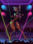 3:4 3_fingers 3_toes absurd_res anthro audience background_character barefoot bedroom_eyes biped black_and_orange bodypaint bouncing_breasts breast_squish breasts crowd dance_floor detailed_background digital_drawing_(artwork) digital_media_(artwork) digitigrade exhibitionism feet female female_anthro fingers frill_(anatomy) genitals glowing glowing_genitalia glowing_nipples glowing_paint glowing_vulva group hand_print hi_res humanoid_genitalia humanoid_vulva kiss_mark kiss_mark_on_belly kiss_mark_on_breast kiss_mark_on_face kiss_mark_on_thigh lights machine mivi_(kebirb) multicolored_body narrowed_eyes nipples nude nude_female orange_nipples orange_vulva public public_nudity robot scalie screen screen_face seductive signature smile snout solo solo_focus speaker squish synth_(vader-san) tail toes tyo_dem uv_bodypaint visor vulva watermark