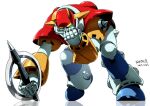  american_football_helmet american_football_uniform artist_name clenched_hands dated diapolon full_body helmet holding mecha mecha_focus nakazaki_tou no_humans retro_artstyle robot science_fiction signature simple_background solo sportswear standing super_robot ufo_senshi_dai_apolon weapon white_background yellow_eyes 